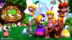 3d 4girls accurate_art_style arms_behind_back ball_gag banzai_bill bit_gag blonde_hair blue_eyes bondage brown_hair bullet_bill bunny_ears bunny_tail bunnysuit easter egg eggs freckles fully_clothed gag grass hariet_(mario) leggings mario_(series) nabbit new_super_mario_bros._u nintendo onmodel3d over_the_mouth_gag princess_daisy princess_peach princess_rosalina rabbit rabbit_humanoid red_eyes red_hair rope rope_bondage self_upload sitting small_dom_big_sub super_mario_bros. super_mario_odyssey tall_grass tan_skin tree_trunk yoshi yoshi_egg