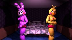 3d 4k absurd_res accurate_art_style beak bed bedroom bedroom_setting blue_carpet breasts bunny bunny_ears bunny_girl chick chicken disboi215 facing_away_from_each_other female female_only five_nights_at_freddy's pillows purple_body purple_breasts purple_skin rabbit red_nipples red_panties rosy_cheeks shiny shiny_breasts shiny_clothes shiny_skin shy small_breasts source_filmmaker topless toy_bonnet_(fnaf) toy_chica_(classic) toy_chica_(fnaf) yellow_body yellow_breasts yellow_skin yuri