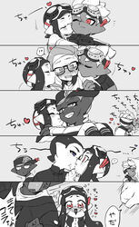 g_hmr88 gay inkling inkling_boy inkling_girl kissing monochrome splatoon straight wholesome