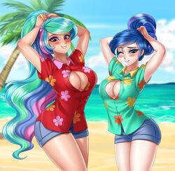 1girls big_breasts blush blushing breasts cleavage clothed clothes clothing female female_only friendship_is_magic hair hips huge_breasts human human_only humanized humanoid large_breasts long_hair mammal my_little_pony not_furry open_shirt personification princess_celestia_(mlp) princess_luna_(mlp) public racoonkun shirt smile smiling smiling_at_viewer solo solo_female thick thick_thighs thighs wide_hips