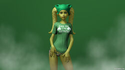 0biwanken0bie 1girls big_breasts breasts clothed clothing english_text female_focus female_only green_background green_eyes hera_syndulla hi_res looking_at_viewer pose revealing_clothes simple_background smile solo st._patrick's_day star_wars star_wars_rebels text twi'lek