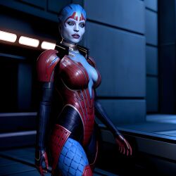 ai_generated alien alien_female alien_girl angelina_jolie big_breasts blue_body blue_eyes blue_skin mass_effect samara weirdguy564