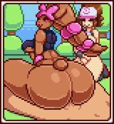 10_seconds 1boy 2girls 60fps ambiguous_penetration anal anal_sex animated anthro balls being_watched blue_eyes bottomless bouncing_ass bow breasts brown_fur brown_hair bubble_butt butt countmoxi cowgirl_position edited female flowframes hair_ribbon hairbow high_resolution highres hilda_(pokemon) human human_on_anthro larger_female long_ears loop lopunny male male_human/female_anthro male_human/female_pokemon masturbation mega_evolution mega_lopunny mp4 muscular_back nintendo nipples penis pink_eyes pixel_art pokémon_(species) pokemon pokemon_(species) rabbit_humanoid rabbit_tail reverse_cowgirl_position shiny_pokemon shirt_up shorter_than_10_seconds size_difference smaller_male smile sound thick_thighs underboob upscaled video