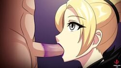 1boy 1girls animated arc_system_works blonde_hair clothed_female_nude_male eyes_closed fellatio hilda_(under_night_in-birth) lipstick lipstick_mark lipstick_on_penis lipstick_ring mp4 no_sound oral purple_lipstick under_night_in-birth vermillion_dice video