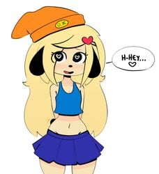 1boy anthro anthrofied blonde_hair crossdressing cute dog_ears dog_tail femboy feminine_male feminization furry gay girly heart heart_eyes humanoid long_hair long_hair_male male male_focus male_only malesub parappa parappa_the_rapper parappa_the_trappa skirt somescrub tail_wagging text trap white_background wide_hips