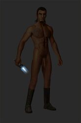 1boy animated balls beard big_balls big_penis black_hair boots_only cdpetee circumcised facial_hair flaccid goatee grey_background hi_res kanan_jarrus light-skinned_male lightsaber looking_at_viewer male_focus male_only nude_male pubic_hair short_hair simple_background solo standing star_wars star_wars_rebels