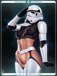 1futa armor balls bottomless breasts clothed clothing curvy erect_nipples erection female_stormtrooper footwear futa_only futanari handwear helmet human large_ass large_breasts large_penis mostly_clothed nipple_bulge penis realistic salute solo standing star_wars stormtrooper tan themaestronoob thighhighs