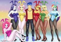 1boy 6girls applejack_(eg) applejack_(mlp) armpits bare_chest big_breasts breasts bunny_ears bunnysuit chuyryu cleavage easter equestria_girls female flash_sentry flash_sentry_(eg) fluttershy_(eg) fluttershy_(mlp) friendship_is_magic harem hasbro hi_res high_heels highres kiss_mark large_breasts leotard lipstick male my_little_pony nail_polish open_shirt pantyhose pink_hair pinkie_pie_(eg) pinkie_pie_(mlp) playboy_bunny playboy_bunny_leotard rainbow_dash_(eg) rainbow_dash_(mlp) rarity_(eg) rarity_(mlp) smooth_skin sunset_shimmer