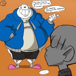 ... 1:1 2020 2boys animated_skeleton anterior_nasal_aperture belly big_belly blue_clothing blue_hoodie blue_topwear bone bottomwear bulge clothing dialogue duo english_text eyebrows gesture grin hand_in_pocket hi_res hoodie humanoid male male_only not_furry orange_background overweight overweight_male pockets pointing raised_eyebrows sans shorts simple_background skeleton smile standing teeth text toony topwear trashtoonz undead undertale video_games white_body ych_(character)