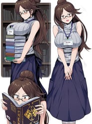 1girls 2021 bare_arms bare_shoulders big_breasts breasts brown_eyes brown_hair cute female female_only fully_clothed glasses huge_breasts large_breasts librarian long_hair looking_at_viewer original_character sleeveless smile smiling smiling_at_viewer solo solo_female standing suzusiigasuki sweater sweater_vest tagme voluptuous