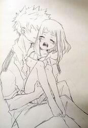 1girls blouse blush breasts fingering fingering_pussy grchloex katsuki_bakugou my_hero_academia ochako_uraraka pussy sitting_on_lap