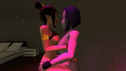 3d avatar_the_last_airbender azula closed_eyes clothed_sex clothing dc dc_comics fake_prince futa_on_female futa_with_female futanari medium_breasts purple_hair raven_(dc) source_filmmaker teen_titans