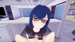 3d a-chan_(hololive) after_oral animated blue_eyes blue_hair cum cum_on_breasts cum_on_face cute glasses hololive hololive_staff looking_at_viewer medium_hair moaning oral outercourse paizuri pov sound tagme teenager video virtual_youtuber young