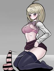 1girls akamatsu_kaede big_breasts blush bra breasts danganronpa dildo masturbation no_panties pink_bra pussy_juice school_uniform sex_toy straight_hair thighhighs thighs trizzz