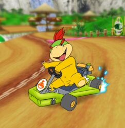 absurd_res balls bowser_jr. flaccid foreskin genitals hi_res humanoid_genitalia humanoid_penis koopa long_foreskin male male_only mario_(series) mario_kart nintendo nude penis race_car race_track scalie small_penis smile tribaldragon uncut unretracted_foreskin video_games young