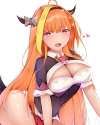 1girls cleavage dragon_girl dragon_horns dragon_tail female female_only hearts holoforce hololive hololive_japan horns kiryu_coco light-skinned_female light_skin looking_at_viewer mituba orange_hair pink_eyes simple_background solo tail virtual_youtuber white_background youtube