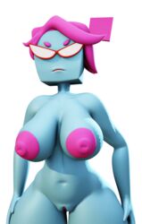 3d big_breasts big_nipples blender blue_skin glasses huge_breasts mario_(series) nastasia paper_mario purple_hair secretary super_paper_mario white_background