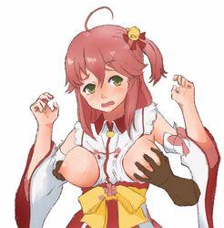 ahoge animated dark-skinned_male green_eyes hololive hololive_gen_0 hololive_japan miko pink_hair sakura_miko shrine_maiden virtual_youtuber youtube