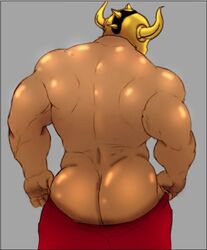 1boy aldebaran ass back back_muscles back_view bara beefy big_ass big_butt big_muscles bubble_ass bubble_butt buff dat_ass gold_helmet grey_background helmet helmet_only huge_ass huge_butt human human_only male male_focus male_only muscle muscles muscular muscular_male presenting presenting_ass presenting_butt saint_seiya simple_background solo solo_focus solo_male standing taurus_aldebaran toned toned_body toned_male undressing