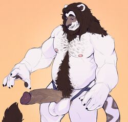 1male 2021 anthro balls beard biceps big_penis black_hair body_hair brown_eyes chest_hair claws clothed clothing clothing_aside erect_penis erection facial_hair felid finger_claws fur genitals hair happy_trail hi_res humanoid_genitalia humanoid_penis jockstrap jockstrap_aside leonine lion male male_nipples male_only mammal mane mane_hair musclegut muscular muscular_anthro muscular_male nipples overweight_male pantherine pawpads pecs penis portrait pubes roamingthrough simple_background slightly_chubby solo solo_male standing three-quarter_portrait triceps underwear underwear_aside vein veiny_penis white_body white_fur