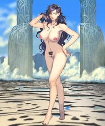 big_breasts black_hair completely_nude edit female_pubic_hair fire_emblem fire_emblem:_the_blazing_blade fire_emblem_heroes guava128 lips long_hair long_nails nail_polish nintendo nipples nude nude_edit nude_female nude_filter pubic_hair pussy red_nails sonia_(fire_emblem) wavy_hair yellow_eyes