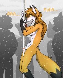 anthro black_tail_tip blonde_hair breasts canid canine canis christmas convenient_censorship dialogue dipstick_tail ears_up embarrased_female embarrassed embarrassing_nudity female fox fur genitals group hair hi_res holding_pole holidays mammal markings marya_(ryofox630) nude nude_anthro nude_female obscured_nipples oh_fuck oh_shit open_mouth paintbrush_tail pole public public_nudity ryofox630 sharp_teeth snow snowing snowing_outside snowstorm stuck tail tail_markings teeth tongue tongue_out tongue_stuck tongue_stuck_to_pole unforeseen_consequences vulva white_body white_breasts white_fur wide_eyed winter yellow_body yellow_fur