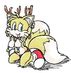 anthro antlers breasts canine clothing female female_only fox fur horns kneeling looking_aside mammal mutabouru piercing pose rule_63 smile solo sonic_(series) tagme tails tailsko topless