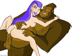 1boy 1girls cowgirl_position dc_comics dcau earrings edit gorilla gorilla_grodd hair_slicked_back hetero interspecies justice_league justice_league_unlimited medium_breasts monkey nude_female phil.t primate simple_background size_difference tala tulio uncensored vaginal_penetration vieny_penis white_background woman_on_top zoophilia