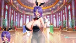1girls angry_eyebrows boobies boobs bunny_costume bunny_ears_headband bunny_girl cleavage derauea enormous_breasts female female_only game_cg giant_breasts gigantic_breasts giltia_le_dorud huge_breasts hyper_breasts massive_breasts milk_factory motto!_haramase!_honoo_no_oppai_isekai_oppai_bunny_gakuen! open_eyes open_mouth open_mouth_smile purple-haired_female purple_hair short_hair short_hair_female short_purple_hair succubus super_breasts tits