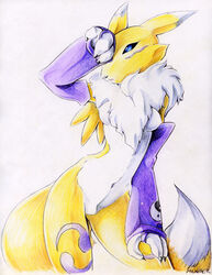 anthro breasts color digimon female female_only front_view fur furry lady_owl nude renamon solo standing tagme