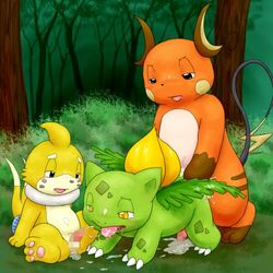 buizel censored interspecies ivysaur male_only nintendo pokémon_(species) pokemon pokemon_(species) pokemon_gsc pokemon_rgby raichu shiny_ivysaur shiny_pokemon