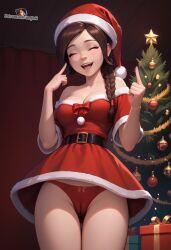 1girls ai_generated avatar_legends avatar_the_last_airbender belt braid braided_ponytail brown_hair camel_toe cameltoe christmas christmas_clothing christmas_dress christmas_hat christmas_headwear christmas_outfit christmas_tree closed_eyes cute cute_expression cute_female dress dress_up exposed_panties female female_only jaajaai long_hair nickelodeon oblivious open_mouth panties pointing_up red_panties rose short_dress short_sleeves skinny skinny_female slim_waist solo submissive submissive_female tagme thigh_gap thin_waist tiny_waist ty_lee upskirt waist_belt waistband