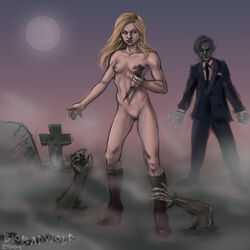 bigbadwolf boots breasts buffy_summers buffy_the_vampire_slayer female naked_boots naked_footwear nude pussy stake the_buffyverse weapon zombie