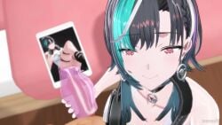 1boy 1girls 3d animated artificial_vagina bed bedroom black_hair blush breasts censored cum cum_on_photo cumshot earrings ejaculation eye_contact_pov handjob handjob_w/sex_toy headphones headphones_around_neck hololive hololive_dev_is hololive_flow_glow huge_breasts indoors kissing_viewer light-skinned_female light-skinned_male light_skin longer_than_30_seconds looking_at_viewer male_pov mikumikudance mmd mosaic_censoring open_mouth pale-skinned_female pale_skin penetrable_sex_toy photo_(object) pov red_eyes rindo_chihaya room sex_toy sound tongue tongue_out video virtual_youtuber zuzuzu3d