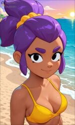 1girls absurd_res absurd_resolution absurdres ai_generated athletic athletic_body athletic_female beach belly big_breasts bikini bikini_bra bikini_top black_eyes brawl_stars breasts busty busty_female busty_girl closed_mouth closed_smile clothed clothed_female clothing cloud clouds cloudy_sky curvaceous curvaceous_female curvaceous_figure curvy curvy_body curvy_female curvy_figure curvy_hips cute cute_expression cute_eyes cute_face cute_female dark-skinned_female dark_body dark_skin dressed ear exposed_belly eyebrows eyelashes eyeshadow eyewear female female_only front_view fully_clothed glistening glistening_body glistening_boobs glistening_breasts glistening_eyes glistening_skin hackwork half-closed_eyes hi_res high_quality high_resolution highres large_boobs large_breasts looking_at_viewer purple_eyebrows purple_hair sand seductive seductive_body seductive_eyes seductive_look seductive_mouth seductive_smile shelly_(brawl_stars) shiny shiny_body shiny_boobs shiny_breasts shiny_hair shiny_skin short_hair sideboob sky slim_waist small_waist smile smiling smiling_at_viewer smooth_body smooth_skin solo solo_female standing sun sunset supercell supercell_(company) swimwear tan tan-skinned_female tan_body tan_skin tanned tanned_body tanned_female tanned_girl tanned_skin thin_waist water white_sclera yellow_bikini yellow_bikini_top