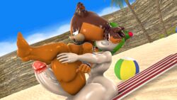 3d 3d_(artwork) alien anthro badger blue_eyes blueapple breasts brown_body brown_hair cosmo_the_seedrian erection eyelashes feet furry futanari half-closed_eyes imminent_sex legs_up nipples orange_body orange_hair penis sex sonic_(series) sticks_the_badger sticks_the_jungle_badger sticks_the_tejon