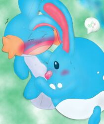 azumarill blue_skin blush closed_eyes color cum fellatio head_fin insertion interspecies long_ears male male/ambiguous mudkip nintendo nude oral penis pokemon pokemon_(species) tail_fin