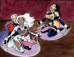 2003 ball_gag bondage dark-skinned_female dark_skin erik_lehnsherr female gag gagged interracial magneto marvel marvel_comics max_eisenhardt nipples ororo_munroe psylocke pussy rape satyq storm_(x-men) straight_hair x-men