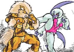 absol anthro anthrofied arcanine breasts clothing female female_only fighting kick muscular_female mutabouru nintendo pokemon pokemon_(species) raised_leg standing tagme violence