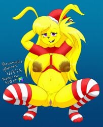 1girls 2025 3_toes alternate_breast_size areolar_amelanism areolar_melanosis artist_name ass_visible_through_thighs big_breasts big_nipples bluesky_link blush blush_lines blushing_female breastless_clothes breasts buckteeth christmas christmas_legwear christmas_outfit dated epic_games fanart fetish_wear floofy_hair fur_trim furaffinity_link furaffinity_logo furry glands_of_montgomery half-closed_eyes hands_behind_head jazz_jackrabbit_(series) jingle_bell large_areolae long_ears long_hair lori_jackrabbit milestone_celebration navel newgrounds_link open_mouth posing posing_for_the_viewer pubic_hair purple_eyes pussy rabbit rabbit_ears rabbit_humanoid rabbit_tail red_clothing sagging_breasts santa_hat shewantsthejoystick simple_background squatting stockings striped_legwear tongue triangle_nose watermark yellow_fur