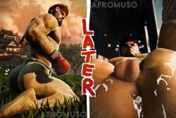 ... 1boy 3d_(artwork) afromuso after_sex alternate_version_available artist_name ass back_view bara barefoot beard biceps big_ass big_butt blender_(software) blender_eevee_next cum cum_in_ass cum_on_ass drooling facial_hair fundoshi gaping_anus gay looking_at_viewer male male_only muscular muscular_male nude nude_male outdoors presenting_hindquarters puckered_lips ryu_(street_fighter) street_fighter sweaty text thick_eyebrows watermark yaoi
