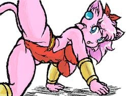 1girls anthro breasts cat feline female fur furry kemono large_breasts leotard long_hair mammal meeya mutabouru pink_fur pink_hair rpg_densetsu_hepoi tail