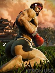 ... 1boy 3d_(artwork) afromuso alternate_version_available artist_name ass back_view bara barefoot beard biceps big_ass big_butt blender_(software) blender_eevee_next facial_hair fundoshi gay looking_at_viewer male male_only muscular muscular_male nude nude_male outdoors ryu_(street_fighter) street_fighter sweaty thick_eyebrows watermark yaoi