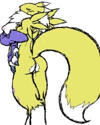 ass breasts color digimon exposed_breasts female female_only fur furry furry_ass furry_breasts furry_tail mutabouru renamon solo tail white_background