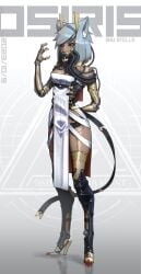 black_sclera blue_hair cat_ears clawed_fingers claws cybernetic_arm cybernetic_limb cybernetics cyborg red_eyes shu_stella tan_body tan_skin tubes