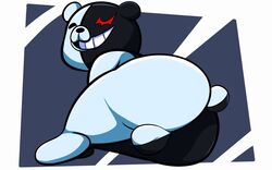 2020 anthro ass backsack balls black_balls black_body black_butt black_eyes black_nose danganronpa genetic_chimerism genitals grin hi_res male mammal monokuma multicolored_balls multicolored_body multicolored_butt nude red_eyes simple_background smile smooth_skin solo teeth tepigfan101 two_tone_body ursid white_balls white_body white_butt