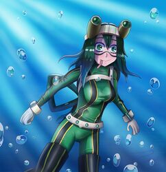 crafted_lightning hero_outfit_(mha) my_hero_academia shounen_jump swimming tsuyu_asui underwater