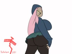 big_ass big_butt bubble_butt dbd dead_by_daylight hoodie huge_butt leggings mask rollerlane simple_background susie_(dead_by_daylight) the_legion transparent_clothing