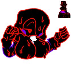 black_hair chara dripping hair_over_one_eye hands hands_up liquid liquid_hair nighty_(oc) purple_blush purple_shirt red_outline short_hair slime slime_girl slime_hair striped_shirt suggestive_fluid thick_thighs tongue tongue_out undersoul undertale wet wet_body white_tongue