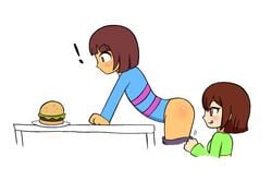 1boy 1girls ass chara female femboy frisk girly jamcroiss4nt male pants_down pantsed undertale